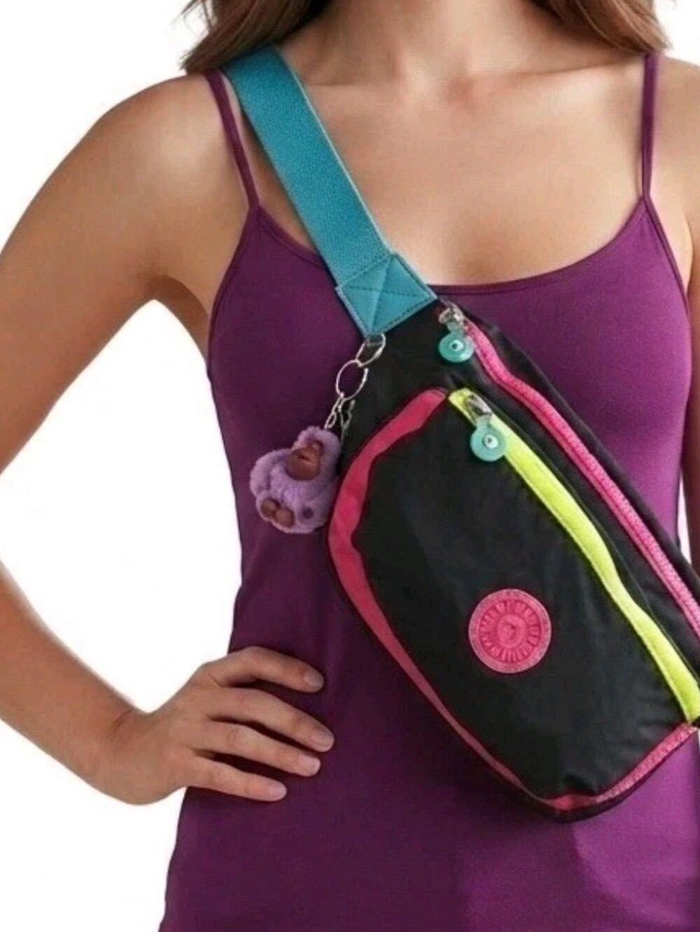 Kipling Yasemina Rainbow Black Travel Waist Bag Sling Bag Fanny Pack Nwt $109